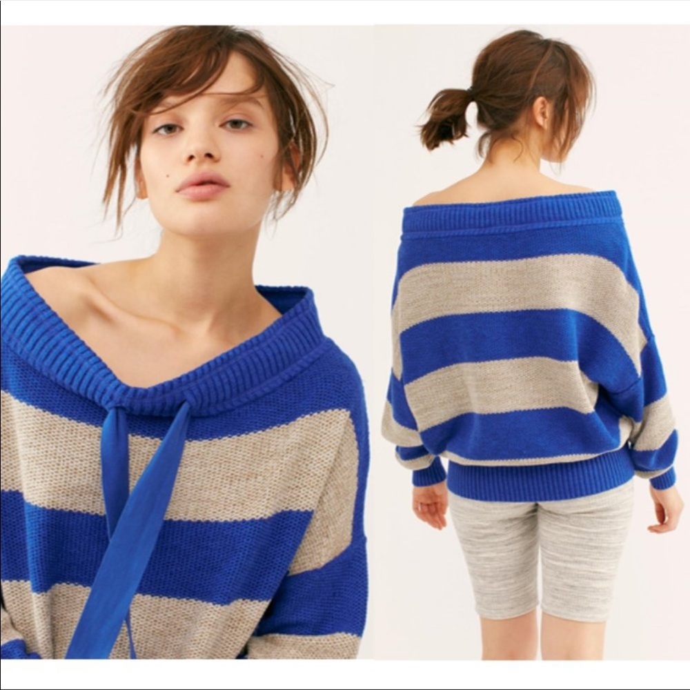 FREE PEOPLE Cassidy Striped Sweater blue size small - Picture 2 of 9